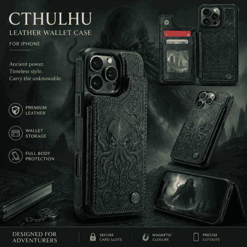Cthulhu Embossed Leather Wallet Phone Case