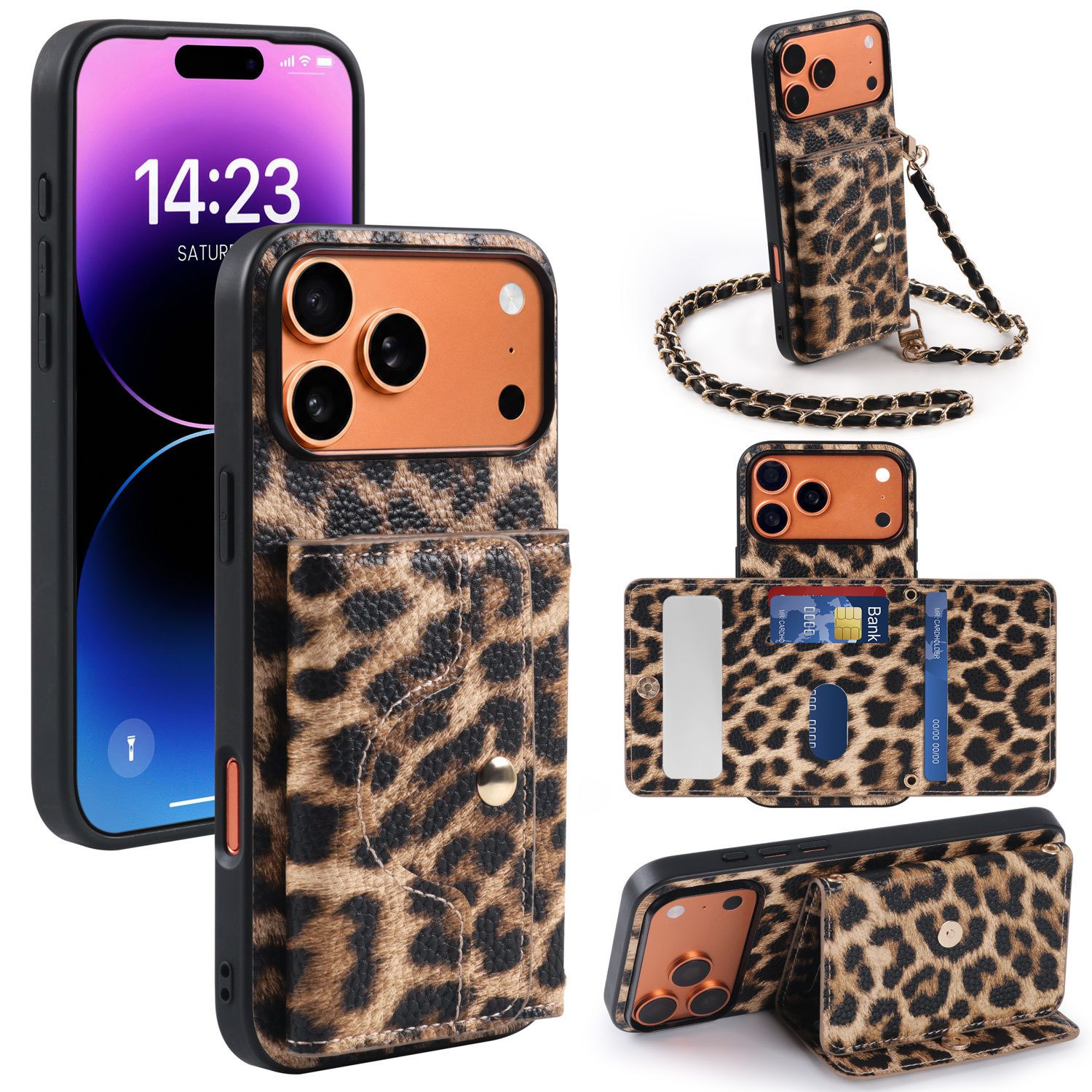 Fashionable Leopard Print Crossbody Card Holder Phone Case - view 1