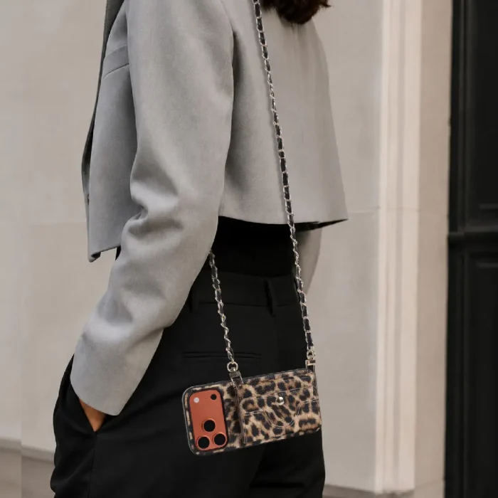 leopard-crossbody-case-10 Fashionable Leopard Print Crossbody Card Holder Phone Case - view 10