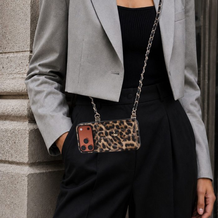 leopard-crossbody-case-9 Fashionable Leopard Print Crossbody Card Holder Phone Case - view 9