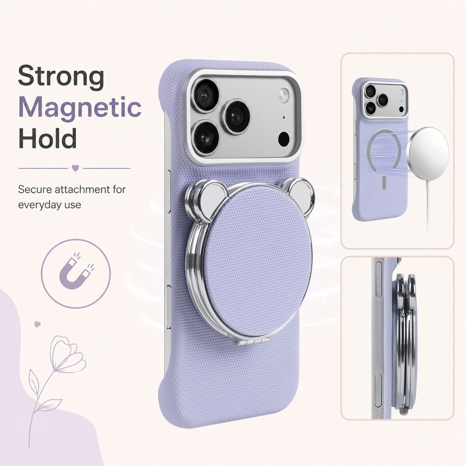 Genuine Leather Magnetic Makeup Mirror Stand Phone Case - view 1
