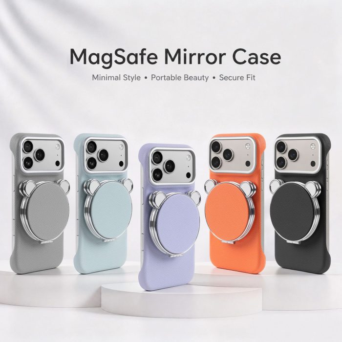 makeup-mirror-case-2 Genuine Leather Magnetic Makeup Mirror Stand Phone Case - view 2