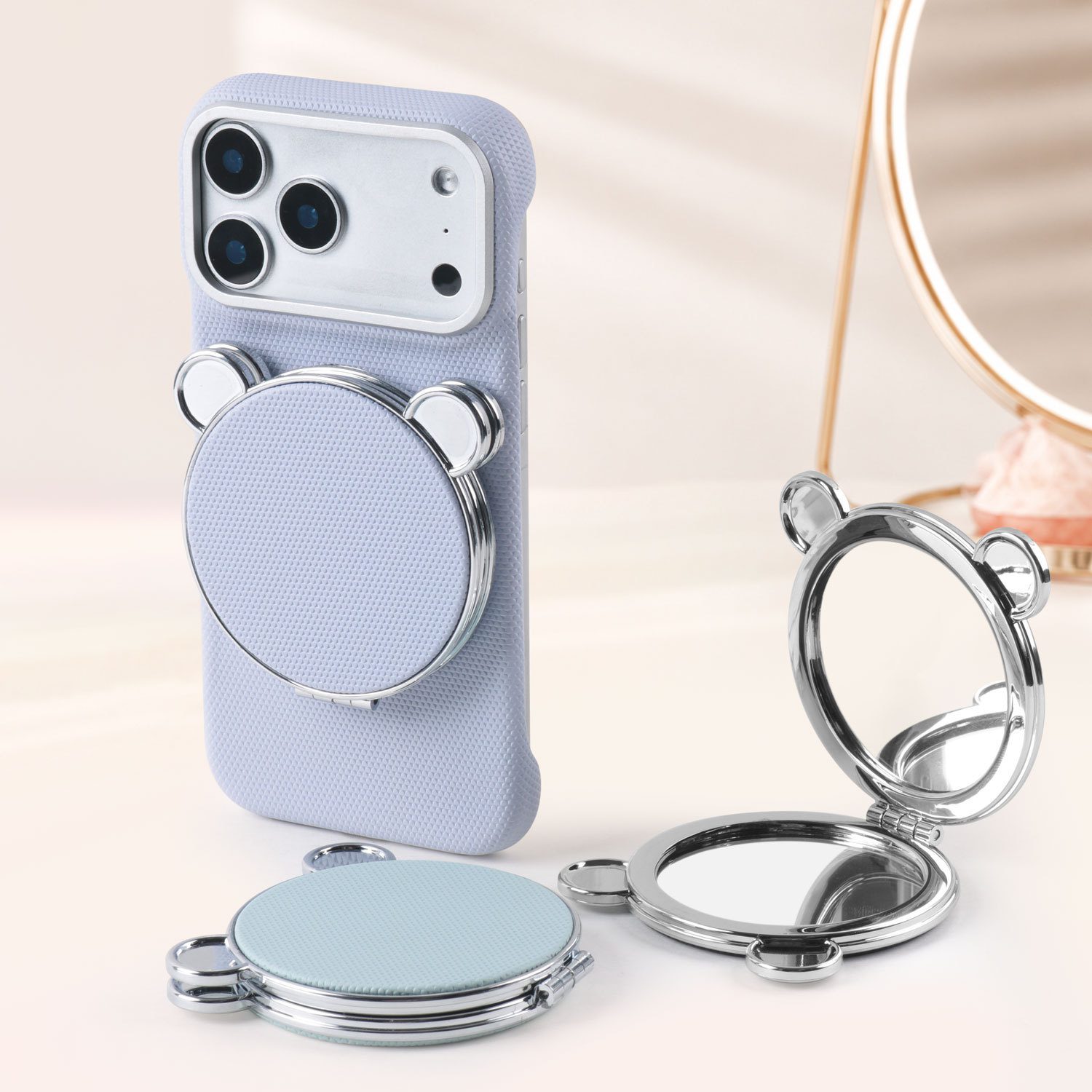 Genuine Leather Magnetic Makeup Mirror Stand Phone Case - view 3