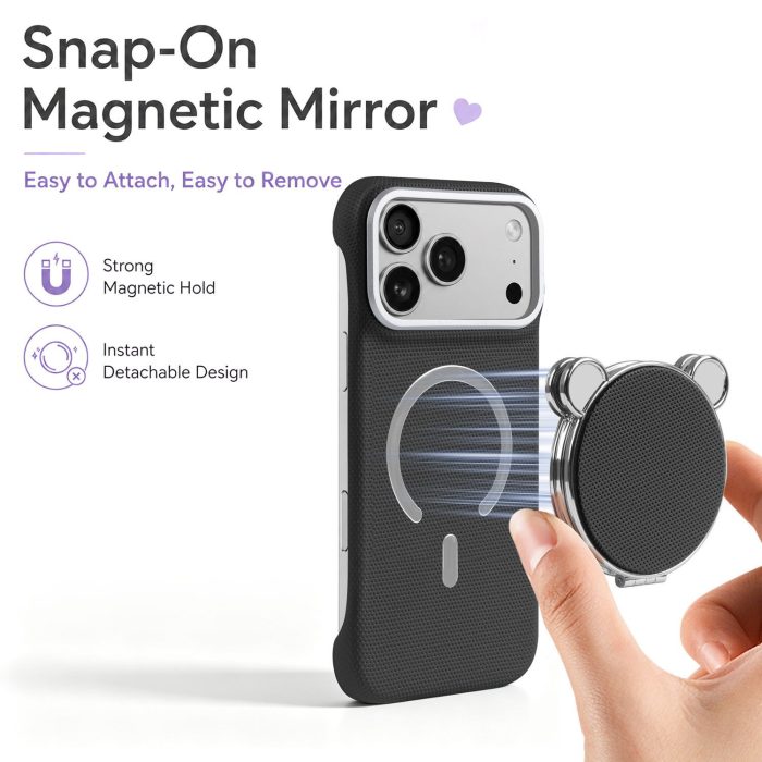 makeup-mirror-case-5 Genuine Leather Magnetic Makeup Mirror Stand Phone Case - view 5