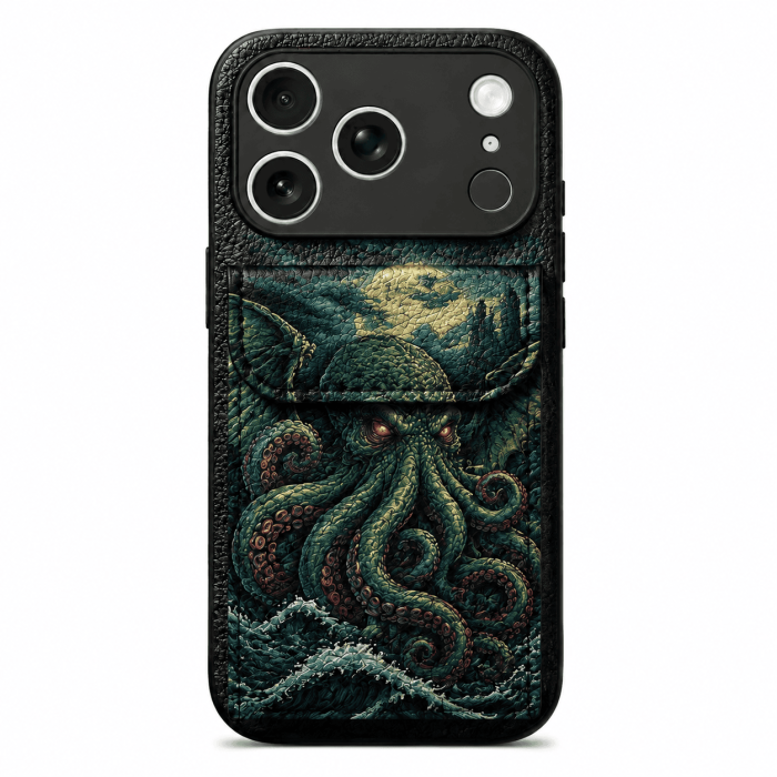 Color-Printed Cthulhu Card Holder Leather Phone Case - view 1