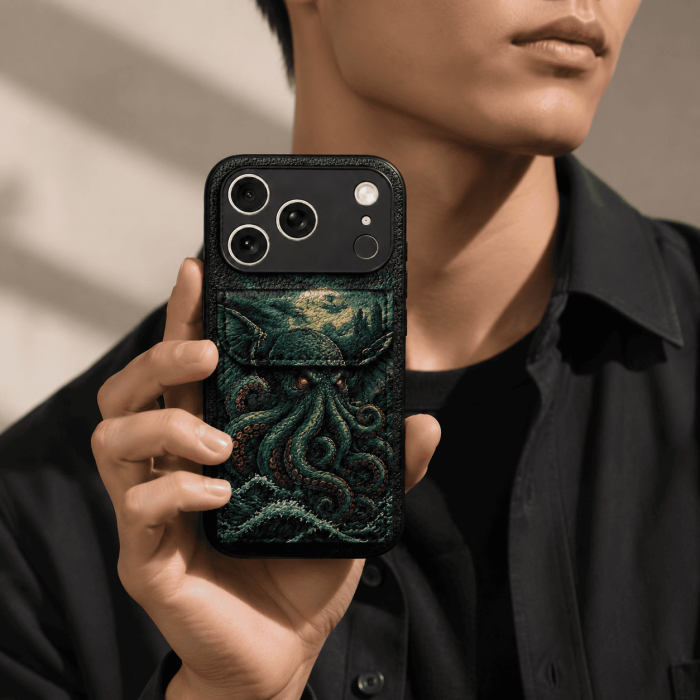 Color-Printed Cthulhu Card Holder Leather Phone Case - view 2